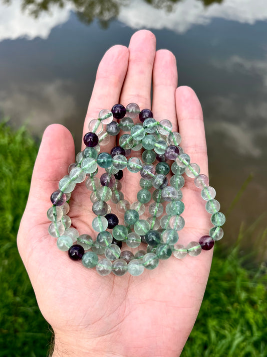 Green and Purple Fluorite Bracelet 8mm